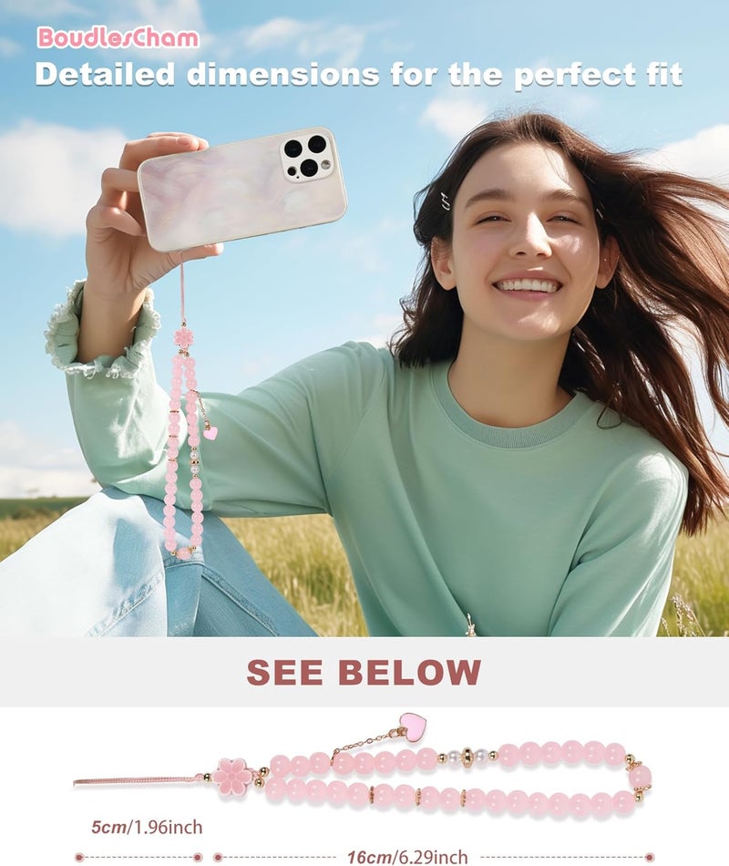 BoudlesCham Phone Charm – Cute Pink Pearl Beaded Wrist Strap for Women, Aesthetic Phone Chain Wristlet for iPhone Charm, Pixel, Camera & More, Perfect for Gifts, Birthdays & Holidays - Image 5
